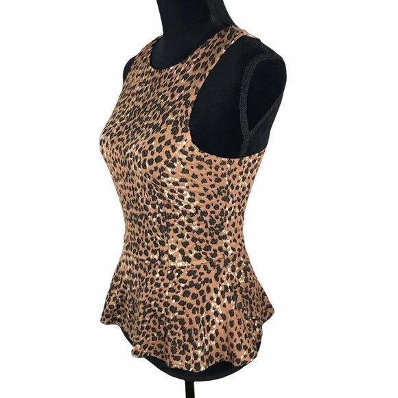 Mara Hoffman Peplum Leopard Top Animal Print Blouse Sleeveless Shirt Size Small - Picture 6 of 9